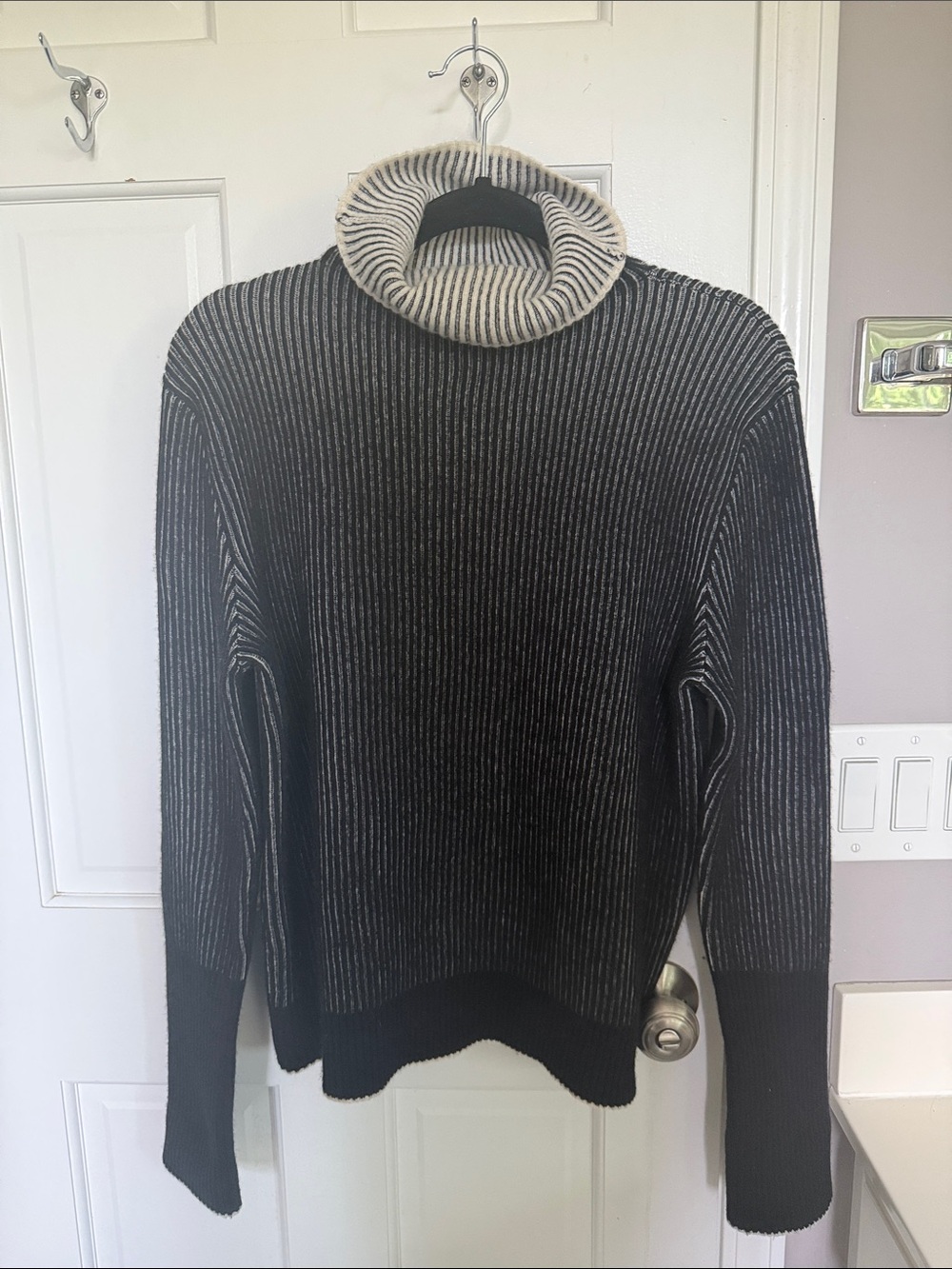 La Ligne Contrast Stripe Ribbed Cashmere Sweater Turtleneck Long Sleeve